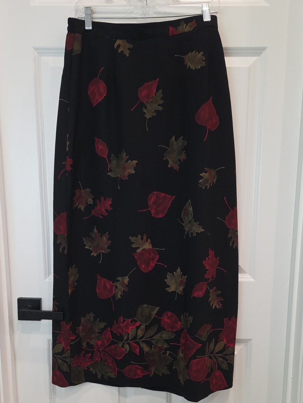 Vintage 90s Whimsigoth Dark Academia Dressbarn Fall Leaf Print A-Line Midi Skirt - Picture 2 of 9